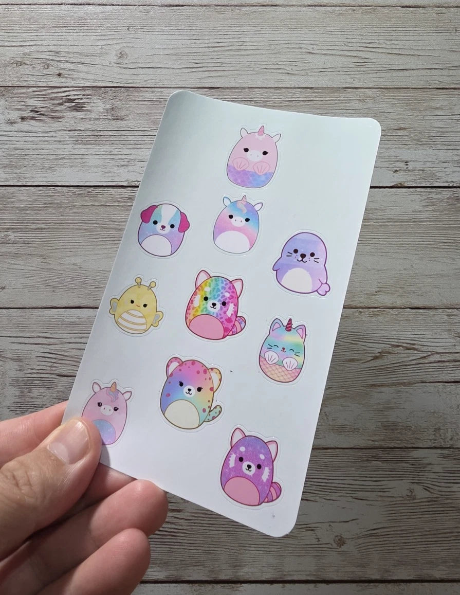 Squishmallow Sticker Sheets – 8 Sheets, 80 Cute Character Stickers