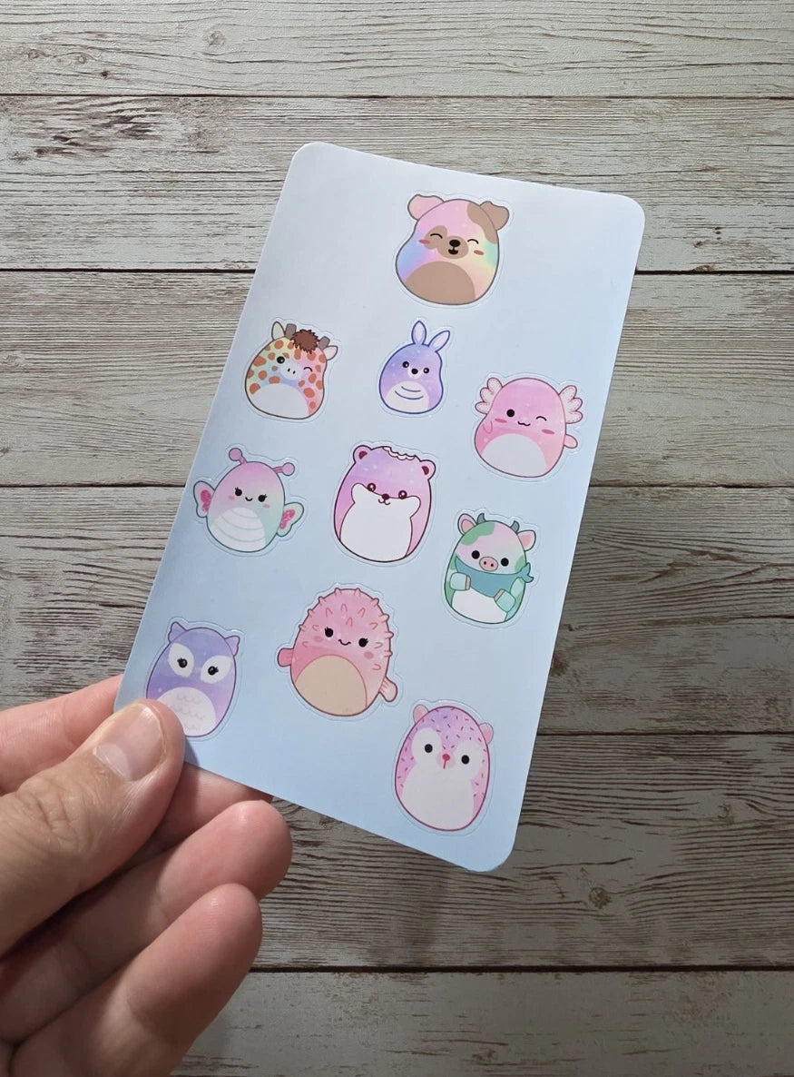 Squishmallow Sticker Sheets – 8 Sheets, 80 Cute Character Stickers