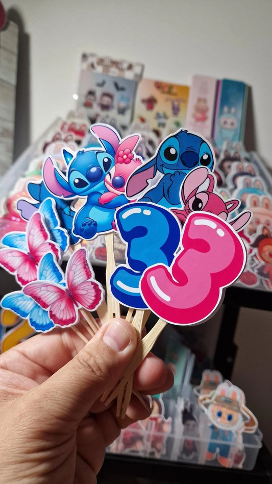 Lilo & Stitch Cake Toppers: Personalized Number, Laminated Party Decoration